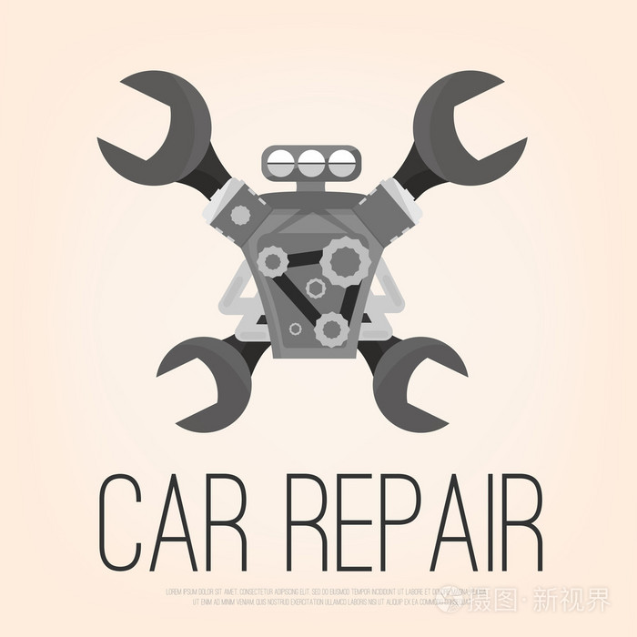 汽车修理矢量标志发动机维修图
