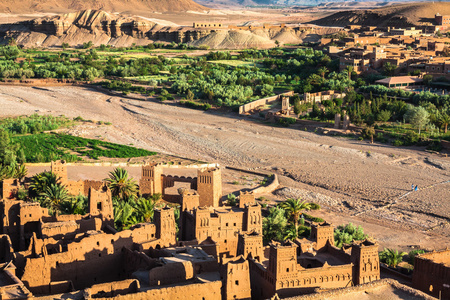 Ait Benhaddou Kasbah，本哈杜，扎，Morocc 的视图