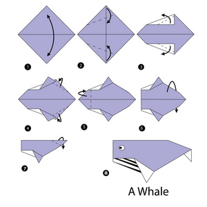 一步一步的说明如何使鲸鱼的折纸