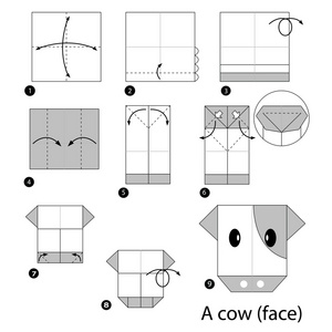 一步一步的说明如何使折纸一头奶牛