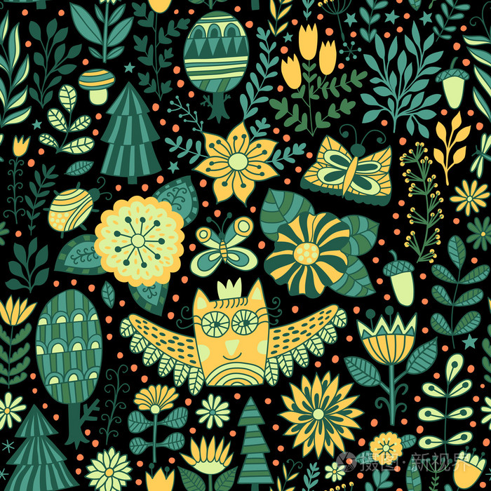 无缝花纹矢量森林设计插画-正版商用图片1m4up8-摄图新视界
