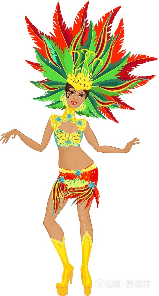 白色背景上的桑巴舞者