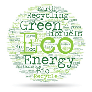 概念或概念抽象的绿色生态能源和节约词云文本在白色背景上孤立