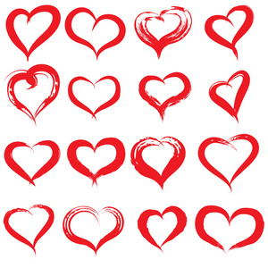 概念或概念画红色心形或爱符号集或集合,由一个快乐的孩子在学校隔离