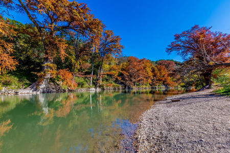 德克萨斯州瓜达卢佩河州立公园火热的秋叶