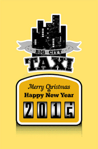 复古风格出租车圣诞海报。矢量图。