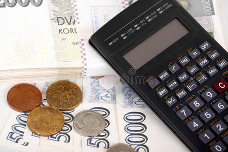 捷克货币纸币硬币和计算器