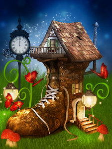 仙女 妖精 幻想 花园 故事 侏儒 世界 古老的 时钟 矮子