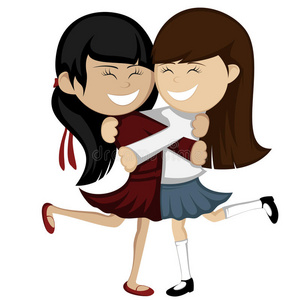 女朋友拥抱2一群快乐的多文化孩子或儿童站立和拥抱孤立两个快乐的