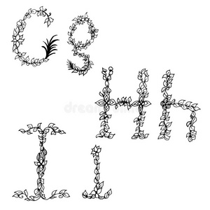 草图风格的字母表，字母g，h，i
