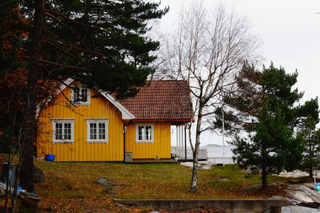 斯堪的纳维亚 小屋 建筑 罗布 海洋 北欧 天空 自然 挪威