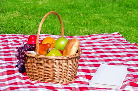领域 篮子 柳条 葡萄 草地 浪漫 餐巾 休息 食物 野餐