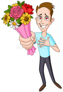 订婚 眼睛 周年纪念日 花束 卡通 花的 绘画 调情 插图