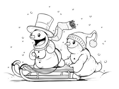 雪橇 雪花 素描 围巾 涂鸦 雪人 假日 季节 圣诞节 卡通