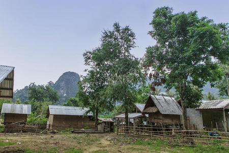 栖息 房子 老挝 村庄 老田 亚洲 季风 丛林 波纹状 障碍