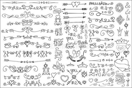 涂鸦边框，箭头，装饰元素。爱集