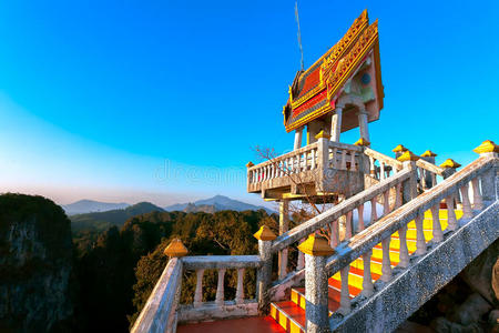 佛教建筑，山，日落