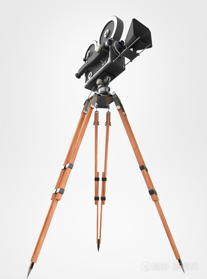 白色高质量渲染一个孤立的老式复古电影照相机三脚架接口