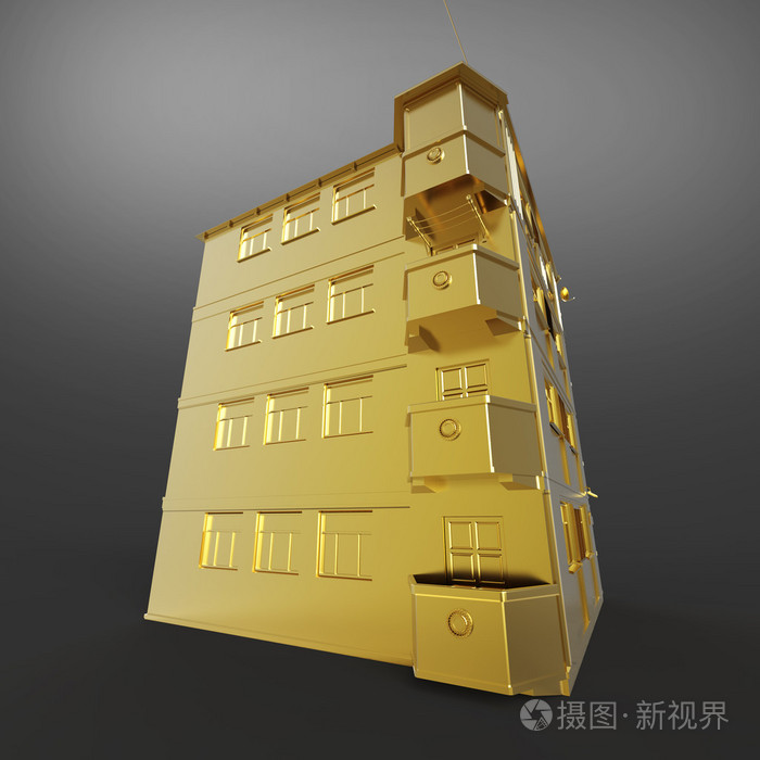 闪亮的金屋屋顶侧面视图呈现深色背景上孤立