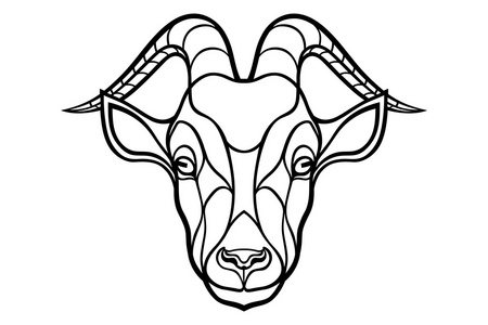 羊头着色在白色背景上的剪影照片