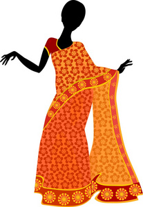 在传统的印度服装的女人的剪影