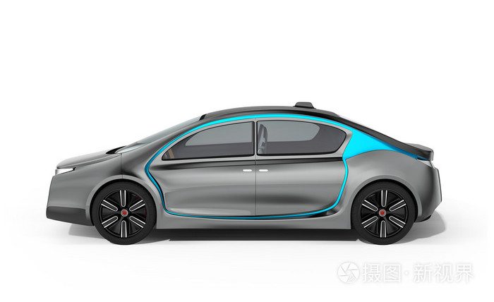 孤立在白色背景上的自主电动汽车的侧面图