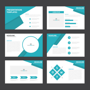 蓝色的平面设计为营销广告宣传册传单小册子设置的演示文稿模板信息图表元素