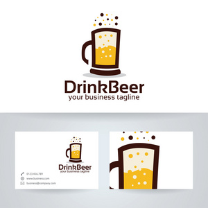 喝啤酒矢量 logo 与名片模板