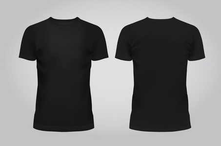 矢量图的设计模板黑男人的 t 恤，正面和背面上浅色的背景孤立。包含渐变网格元素