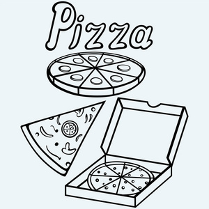 打开纸箱的比萨。整个披萨和切片