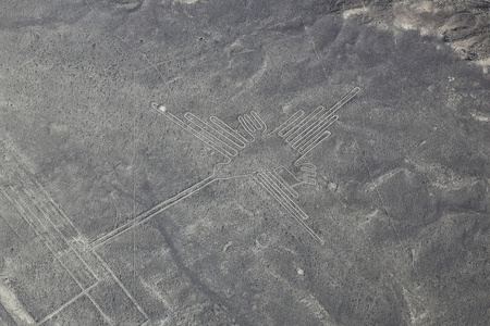 纳斯卡线条蜂鸟 geoglyph，秘鲁的鸟瞰图