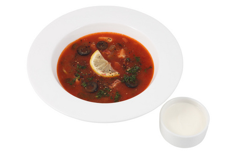 白底俄罗斯菜系中分离出来的盘汤盐汁