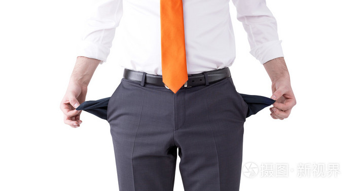 一个打着橙色领带口袋空空的商人