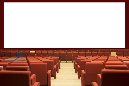 电影院屏幕和红色座位图片