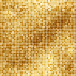 在单调的色彩的抽象金色方形像素背景。矢量图