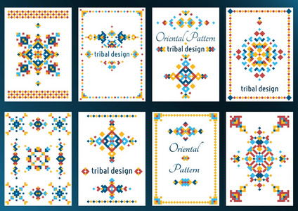 一套卡片与明亮的部落几何装饰。 反馈