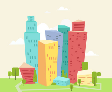 城市建筑物的轮廓和颜色插图