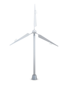 白色背景上的风力涡轮机正面视图。