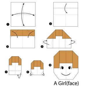 一步一步的说明如何使折纸的女孩
