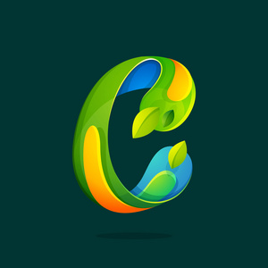 带绿色的叶子生态标志 c 字母照片