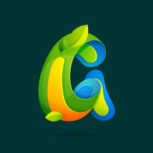 字母 a 与绿色叶子生态标志照片