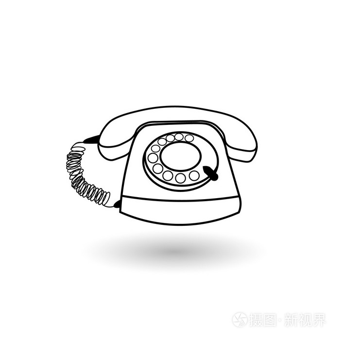 老电话黑色和白色绘图