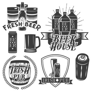 向量组的酿造中的标签的复古风格。酒吧和工艺啤酒的标志。单色的颜色
