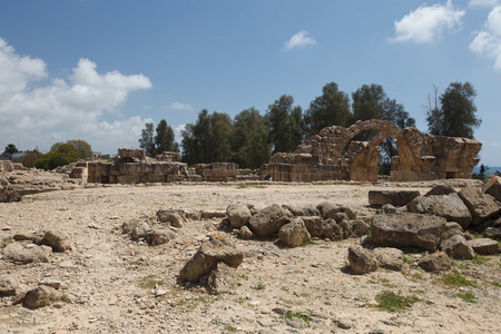 毁了中世纪堡垒兰德 Kolones，塞浦路斯帕福斯