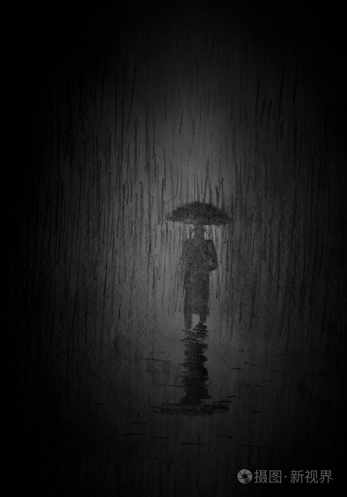 一把伞在雨中的男人照片-正版商用图片1mek6m-摄图新视界