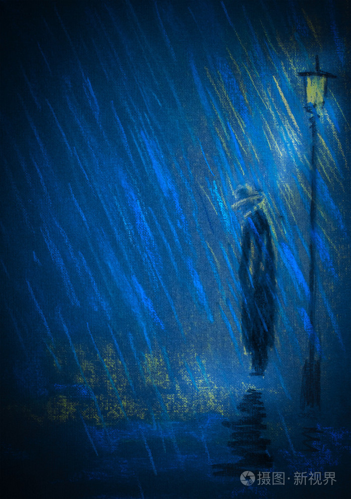 独自在黑暗中在雨中