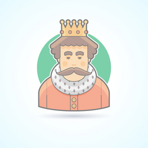 国王在皇冠上的皇室人物图标。 化身和人物形象