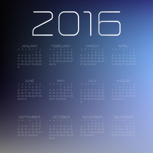 薄的日历。未来派的日历。宇宙的日历。最小。模糊的老式背景上的拉丁文日历字母。2016.Week 的简单日历 2016.Abstr