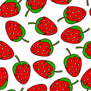 矢量图。无缝模式的涂鸦草莓。在白色背景上