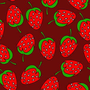 矢量图。无缝模式的涂鸦草莓。对巧克力的背景